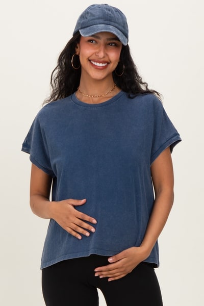 PinkBlush Navy Mineral Wash Boxy Fit Maternity T-Shirt