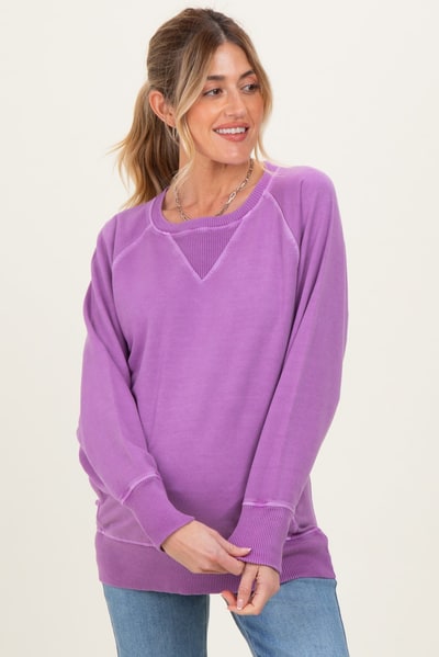 PinkBlush Light Plum Vintage Wash French Terry Maternity Pullover