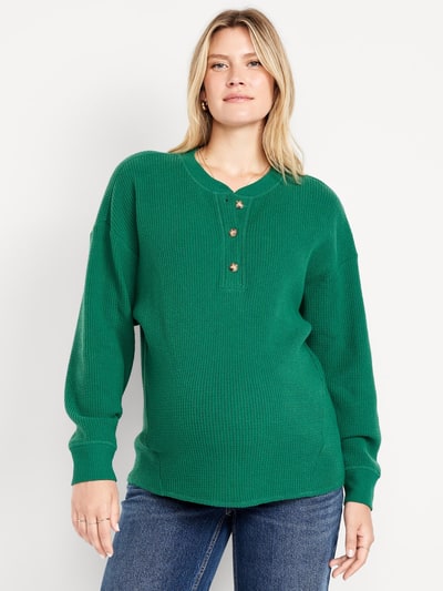 Old Navy Maternity Oversized Cozy Waffle Henley Top