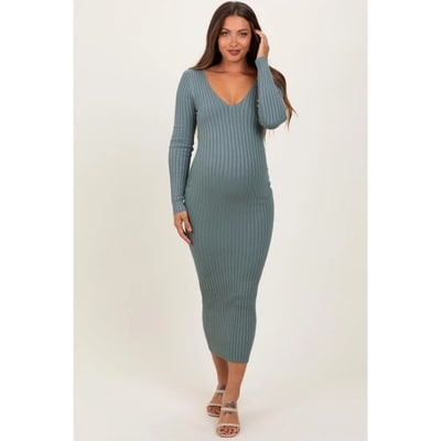 Target PinkBlush Jade V-Neck Long Sleeve Fitted Maternity Maxi Dress Jade Medium