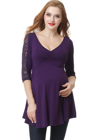 Kimi + Kai Kimi + Kai Maternity "Aisha" Lace Trim Top