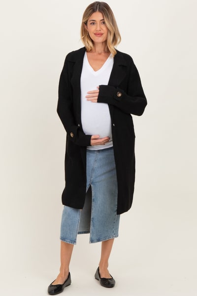 PinkBlush Black Knit Long Maternity Sweater Coat