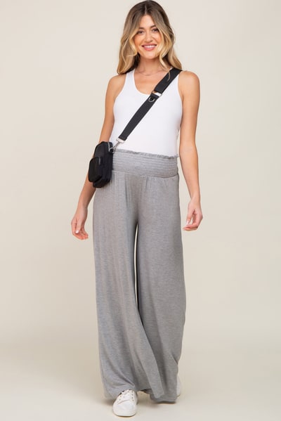 PinkBlush Grey Smocked Waist Flowy Maternity Pants