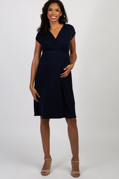 PinkBlush PinkBlush Navy Blue Draped Maternity/Nursing Dress