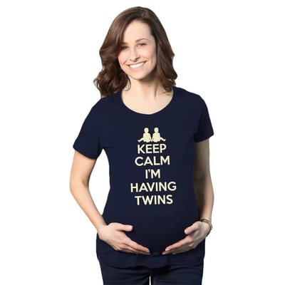 Target Maternity Keep Calm I'm Having Twins T Shirt Cute Funny Pregnancy Announcement Tee - Crazy Dog Maternity T Shirt For Nerds Navy XXL