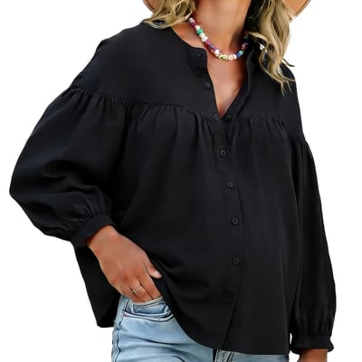 Target INSPIRE CHIC Women's Maternity Shirts Blouses Pleated Button Down Long Sleeve Pregnancy Nursing Top XX-Large Black