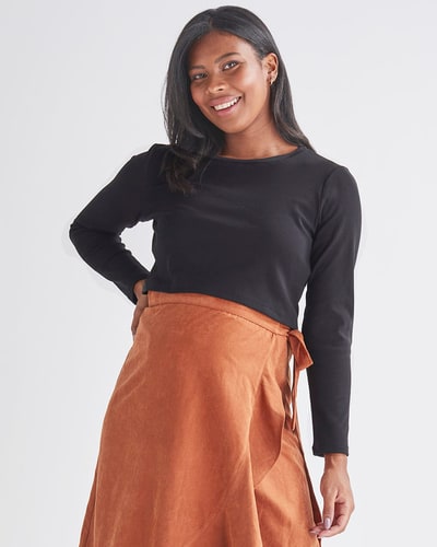 Angel Maternity Celia Maternity Long Sleeve Cotton Crop Black Tee