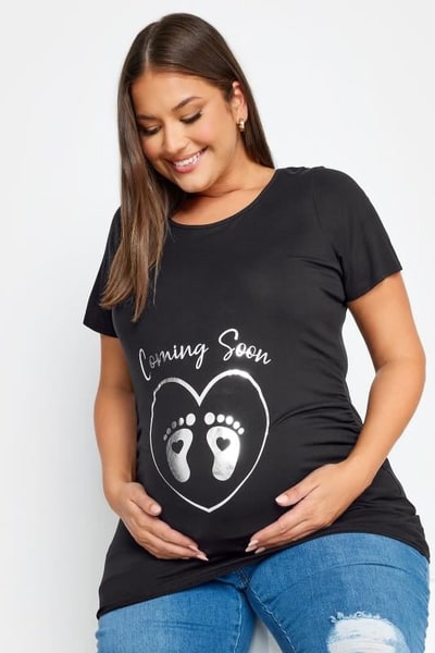Yours Clothing BUMP IT UP MATERNITY Black 'Coming Soon' Slogan T-shirt