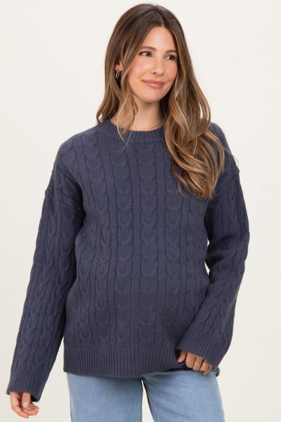 PinkBlush Navy Braid Knit Pattern Soft Fluffy Maternity Sweater Top