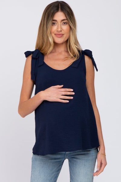 PinkBlush Navy Blue Shoulder Bow Maternity Tank Top