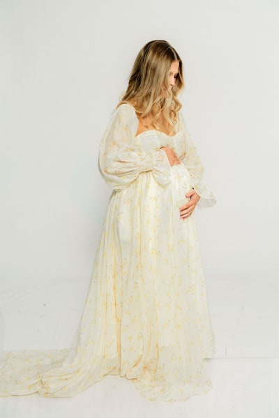 Worth Collective Delilah Maxi Dress with Train in Butter Yellow - Bump Friendly