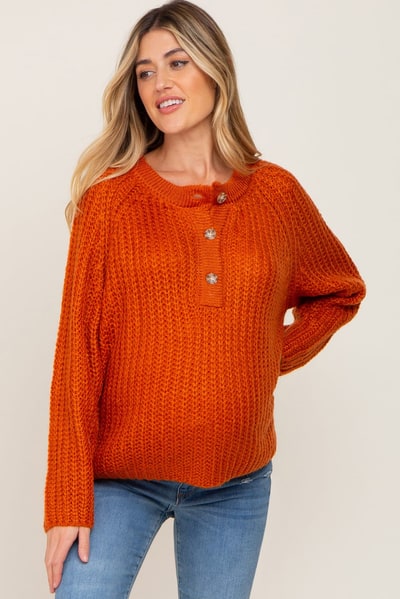 PinkBlush Rust Open Knit Button Front Maternity Sweater