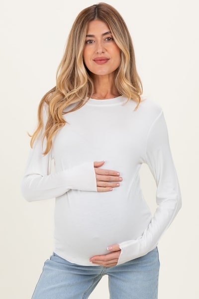 PinkBlush White Ruffle Detail Long Sleeve Maternity Top