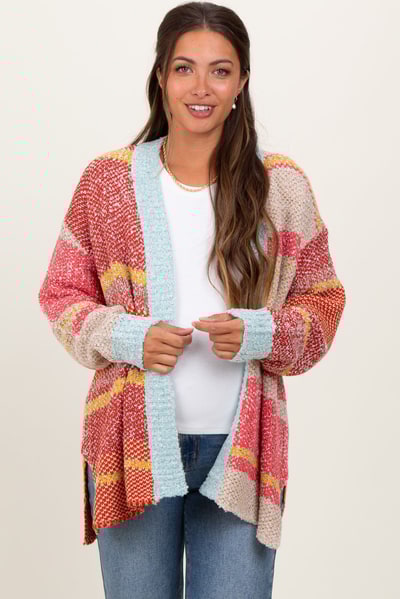 PinkBlush Orange Colorblock Stripe Oversized Open Maternity Cardigan