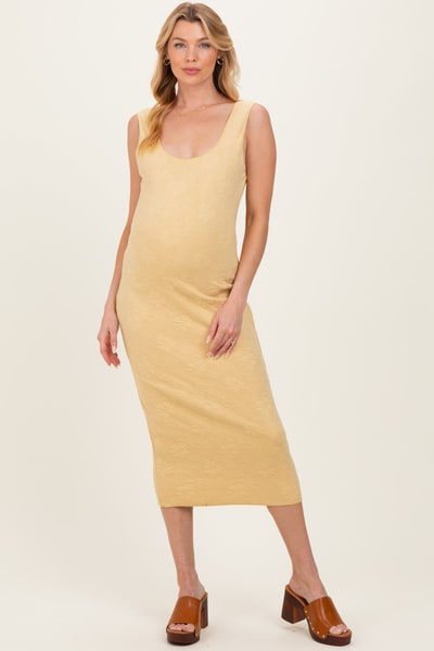 PinkBlush Yellow Sleek Floral Jacquard Bodycon Maternity Midi Dress