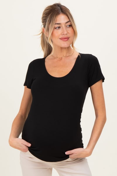 PinkBlush Black Short Sleeve Scoop Neck Maternity Knit T-Shirt