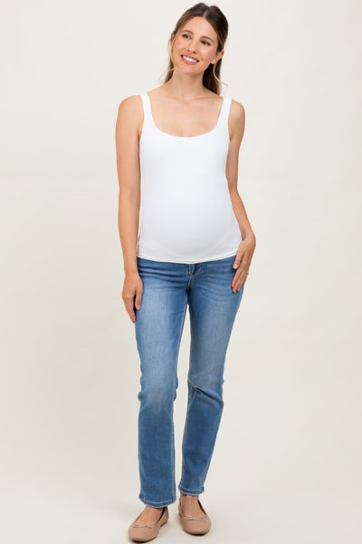 PinkBlush Medium Rinse High Rise Slim Straight Maternity Jeans