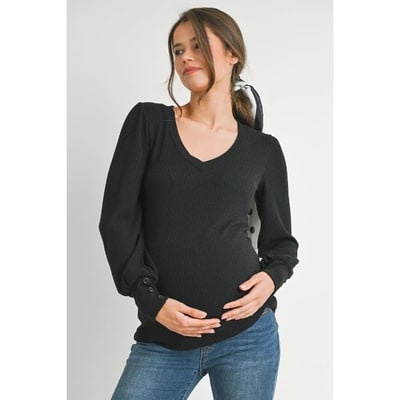 Target Hello Miz Womens Ribbed Long Sleeve V Neck Maternity Top - Black - Medium