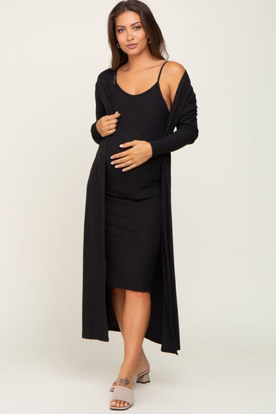 PinkBlush Black Ribbed Cardigan 2 Piece Maternity Set