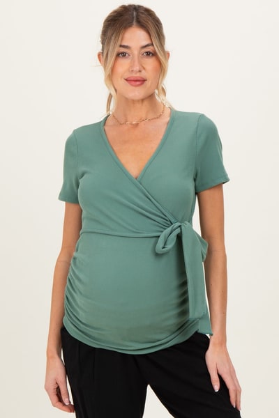 PinkBlush Olive Wrap Front Tie Maternity/Nursing Top