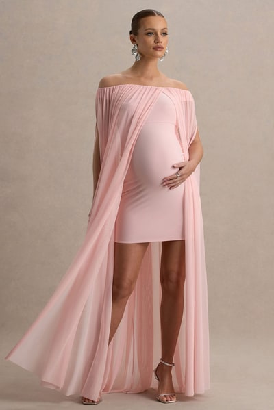 Club L London Atmosphere | Pink Bandeau Maternity Mini Dress With Mesh Overlay
