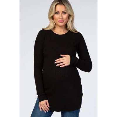 Target Pinkblush Black Long Sleeve Round Hem Textured Maternity Top Small