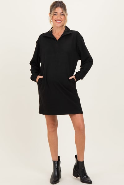 PinkBlush Black Brushed Quarter Zip Jersey Lounge Maternity Sweatshirt Dress