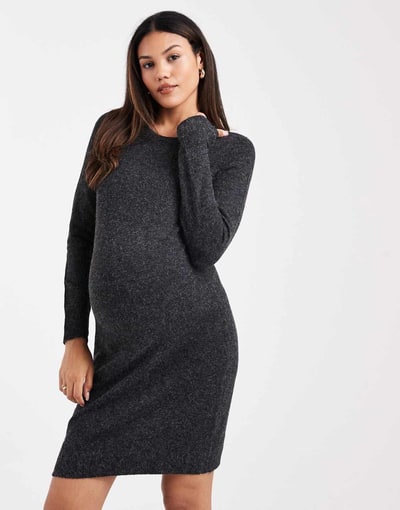 ASOS Vero Moda Maternity soft knit crew neck mini dress in heathered black