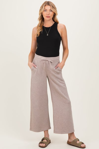 PinkBlush Heather Taupe Ankle Wide Leg Maternity Lounge Pants