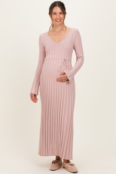 PinkBlush Mauve Ribbed Maternity Knit Maxi Dress