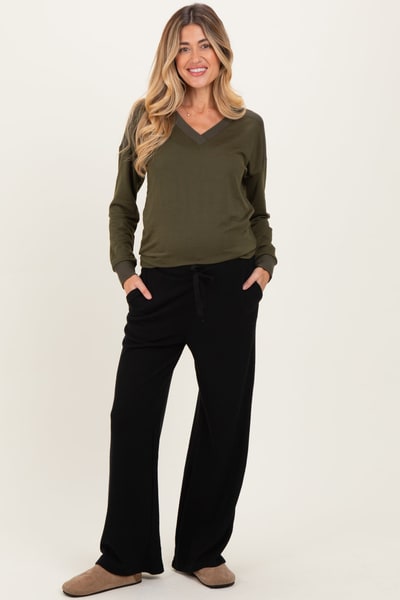 PinkBlush Black Brushed Ribbed Knit Maternity Lounge Pants