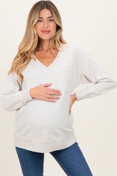 PinkBlush Heather Grey V-Neck Long Sleeve Maternity Pullover Top