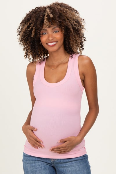 PinkBlush Pink Ribbed Scoop Neck Maternity Tank Top