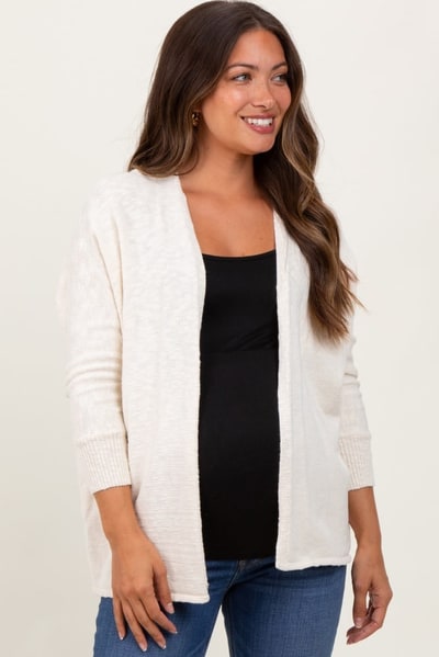 PinkBlush Cream Slub Knit Open Maternity Cardigan