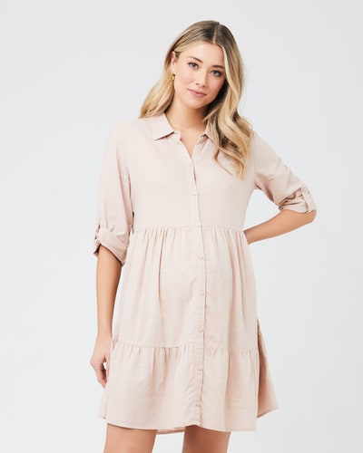 Ripe Maternity Adel Linen Dress Peachy Pink