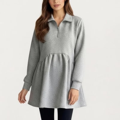 Target Anna-Kaci Women's Maternity Long Sleeve Pullover Sweatshirt - Peplum Hem Quarter-Zip Top - Medium, Gray