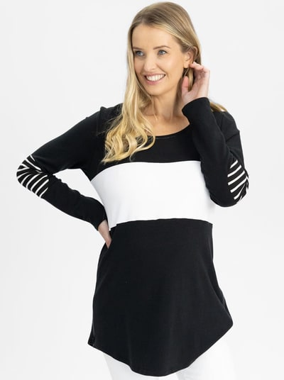 Angel Maternity Maternity and Nursing Long Sleeve T-Shirt in Black and White