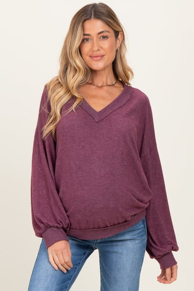 PinkBlush Plum Brushed Long Sleeve Ribbed V-Neck Maternity Top