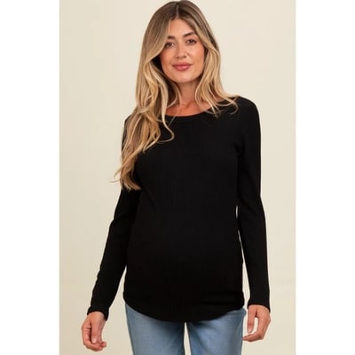 Target Pinkblush Black Ribbed Scoop Neck Long Sleeve Maternity Top Small