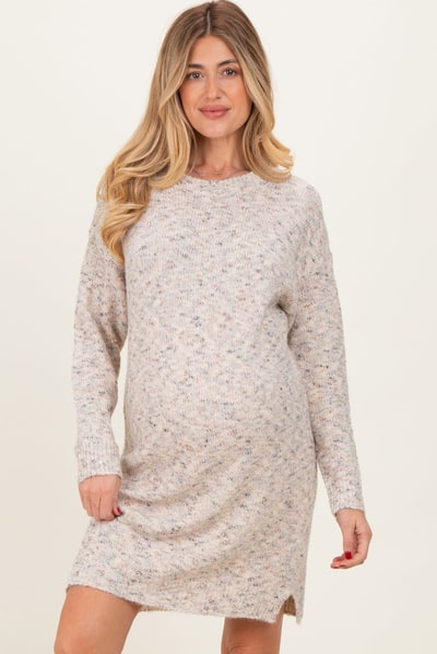 PinkBlush Cream Speckle Knit Maternity Sweater Dress