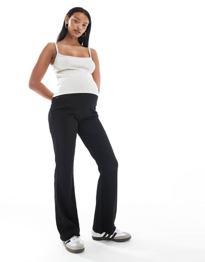 ASOS Mamalicious Maternity jacquard textured stretchy flare pants in black