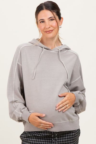 PinkBlush Beige French Terry Hooded Maternity Sweatshirt