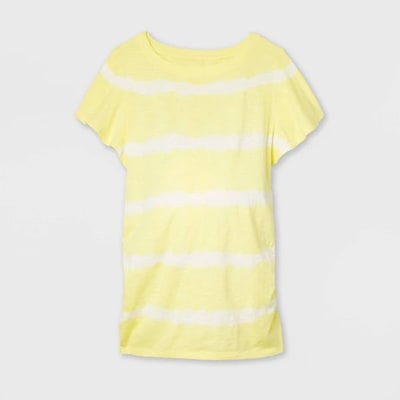 Target Maternity Tie-Dye Flutter Short Sleeve Knit Top - Isabel Maternity by Ingrid & Isabel™ Lime XS: Relaxed Scoopneck Pullover