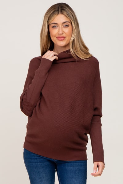 PinkBlush Brown Funnel Neck Dolman Sleeve Maternity Sweater