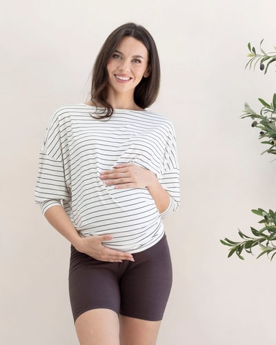 Angel Maternity Reversible Maternity Long Sleeve-White/Olive Striped