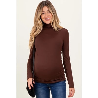 Target Pinkblush Brown Brushed Knit Basic Turtleneck Maternity Top XL