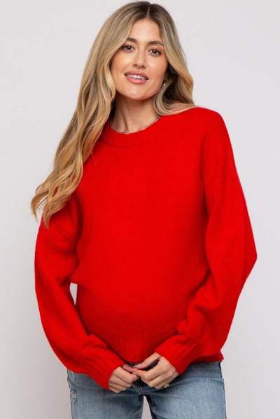 PinkBlush Red Ribbed Cuff Maternity Sweater