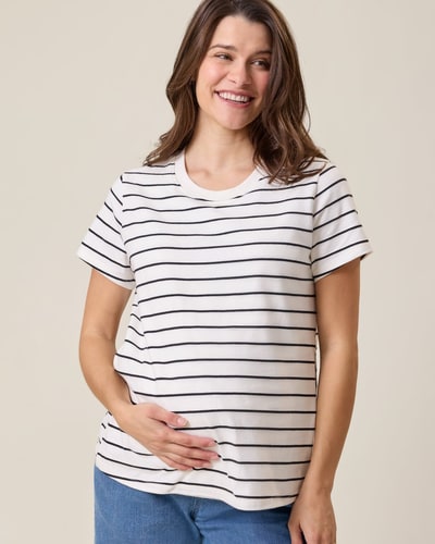 Kindred Bravely Classic Cotton Nursing T-shirt | White & Black Stripe