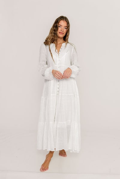 Worth Collective Anna Cotton-Blend Button Down Maxi Dress in Ivory - Bump Friendly