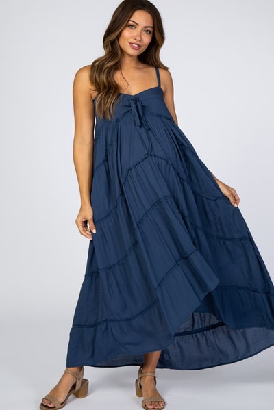 PinkBlush Navy Blue Ruffle Tier Hi-Low Maternity Dress